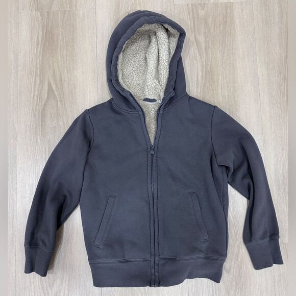Uniqlo Sherpa Dark Gray Zip Up Hoodie Size 9-10. 2 Pockets Great Condition - Picture 1 of 3